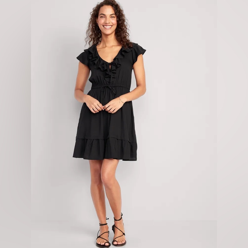 Old Navy Waist-Defined Ruffle-Trim Mini Dress